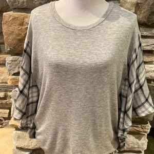 Anthropology brand, size small top with plaid flutter, winged sleeves